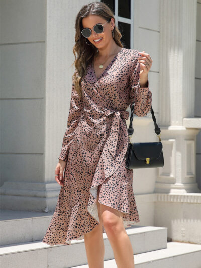 Elegant Polka Dot Wrap Dress