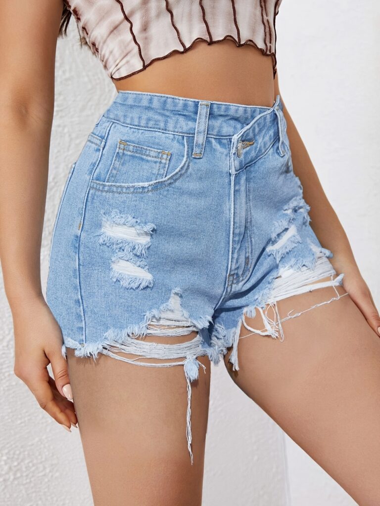 Vintage Distressed High-Waist Denim Shorts